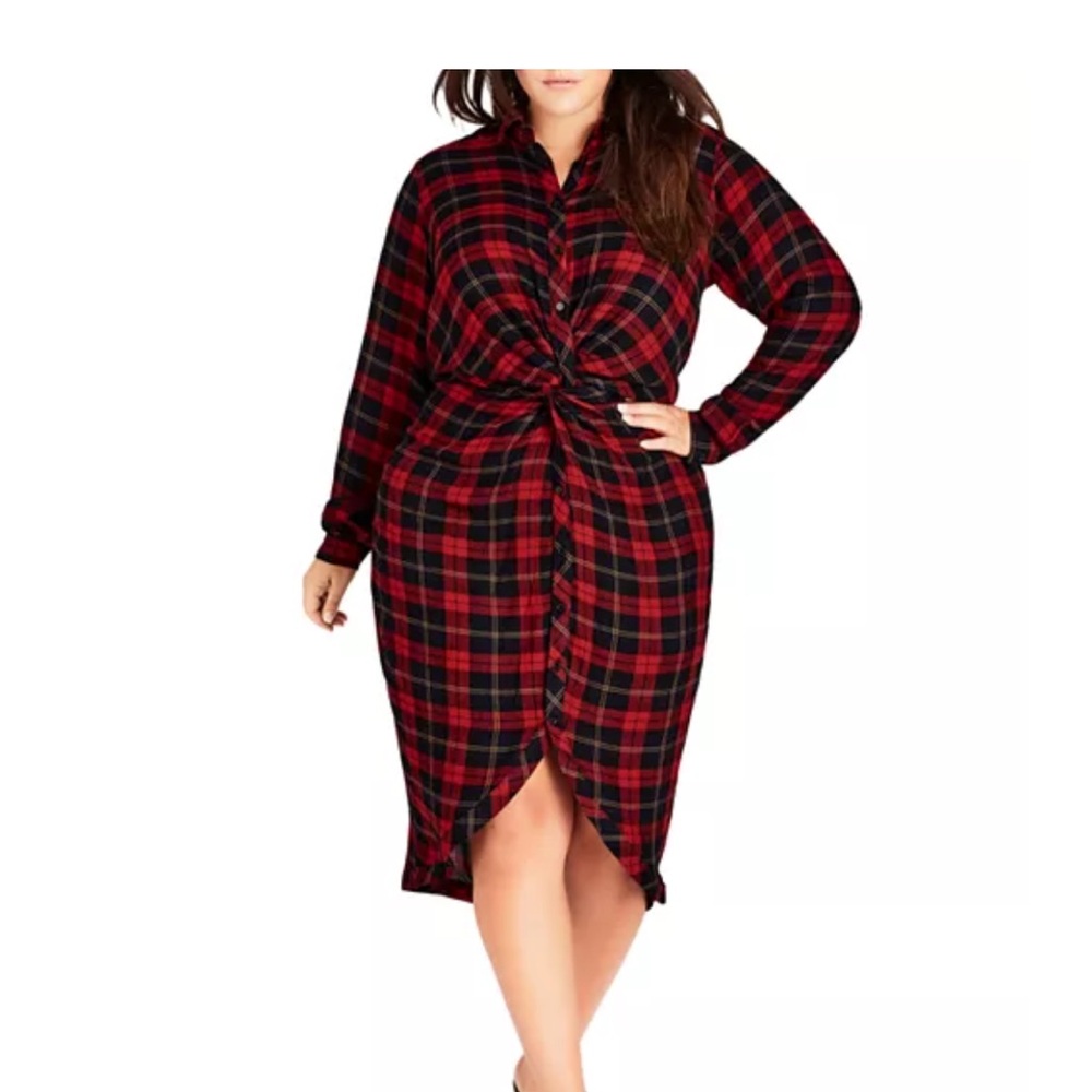 City Chic Women's Small S 16 Red Plaid Twist Waist  Dress Bloomingdale's NWT - Picture 8 of 8